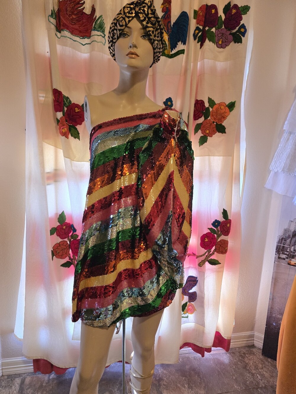 Valentino Multicolor Sequin One-Shoulder Asymmetrical Mini Dress